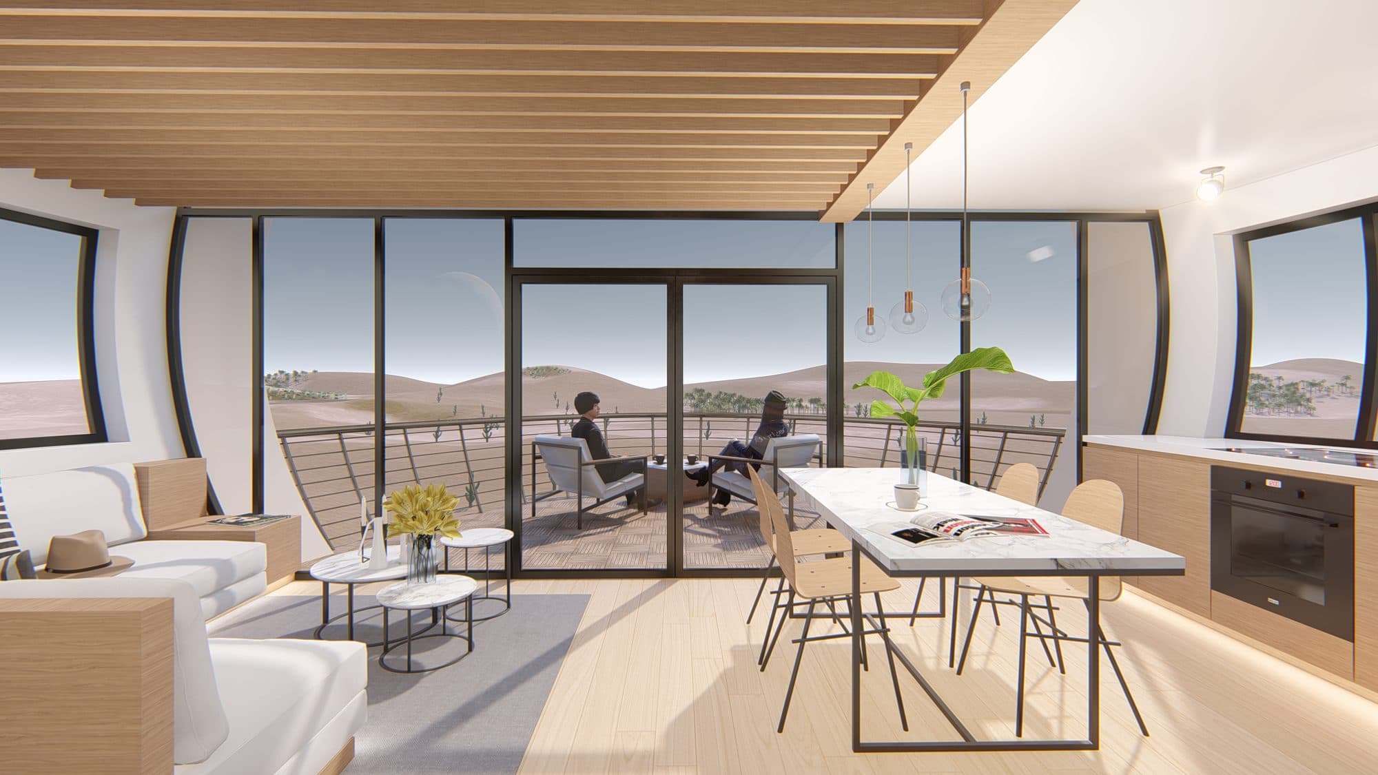A walkthrough of a finished SeaTop interior, living, kitchen, and staircase