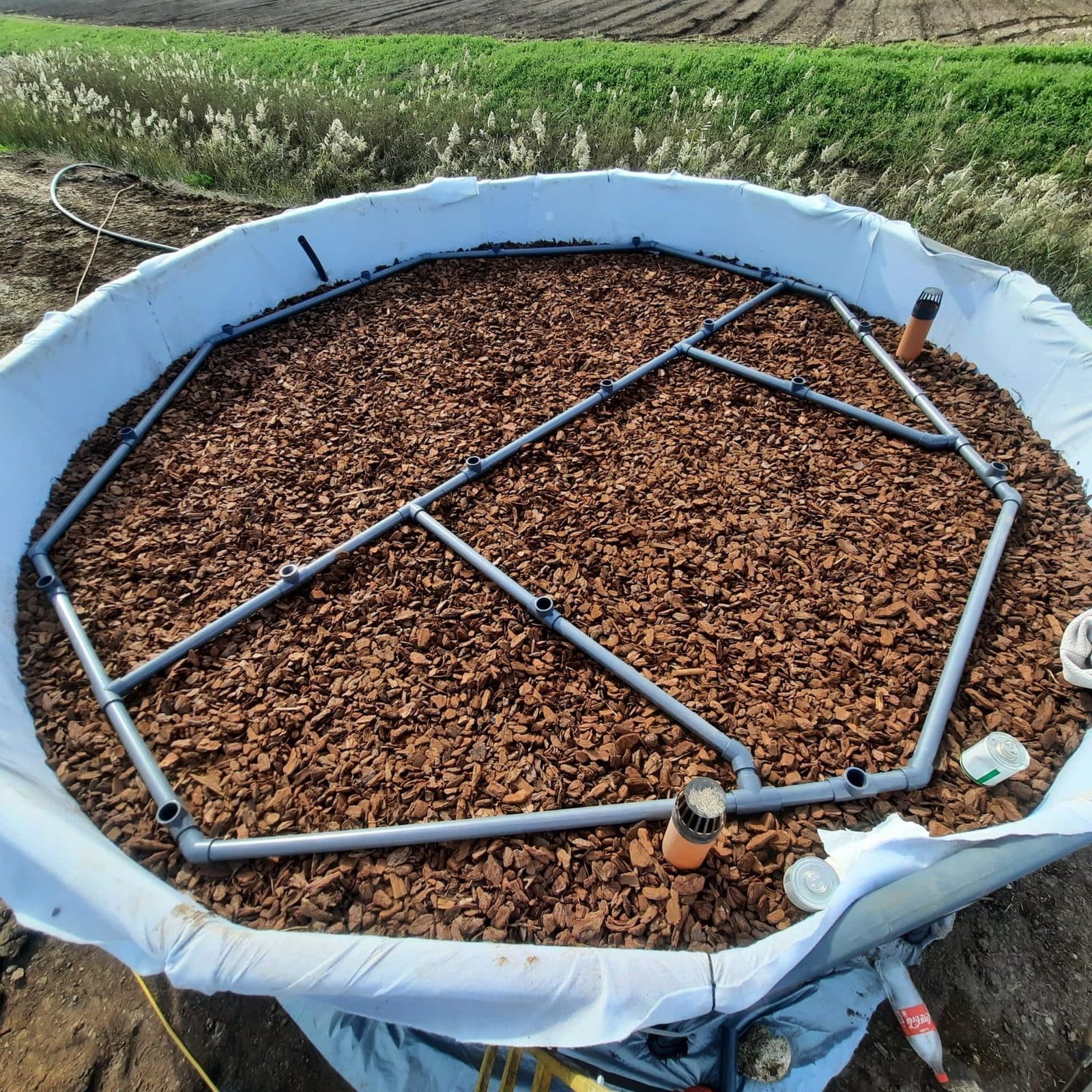 Close view of a constructed-wetland treatment cell being built