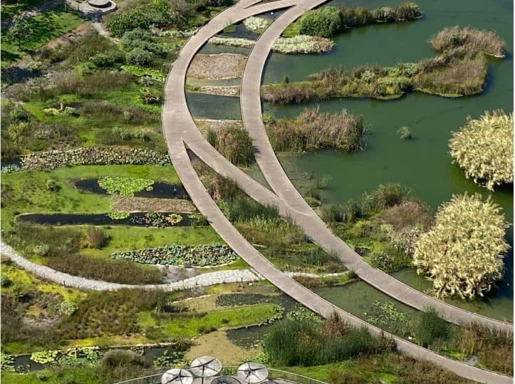 A completed SeaTop wetland treatment park seen from above