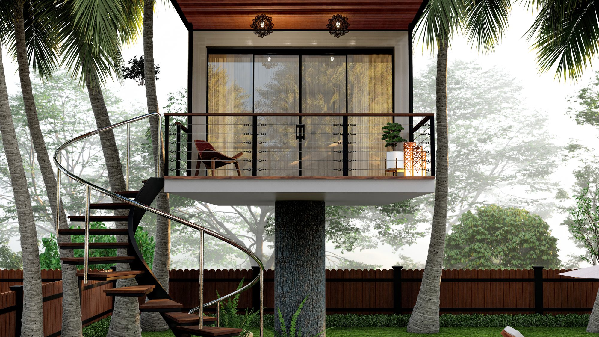 A SeaTop Pillar Home elevated among palms