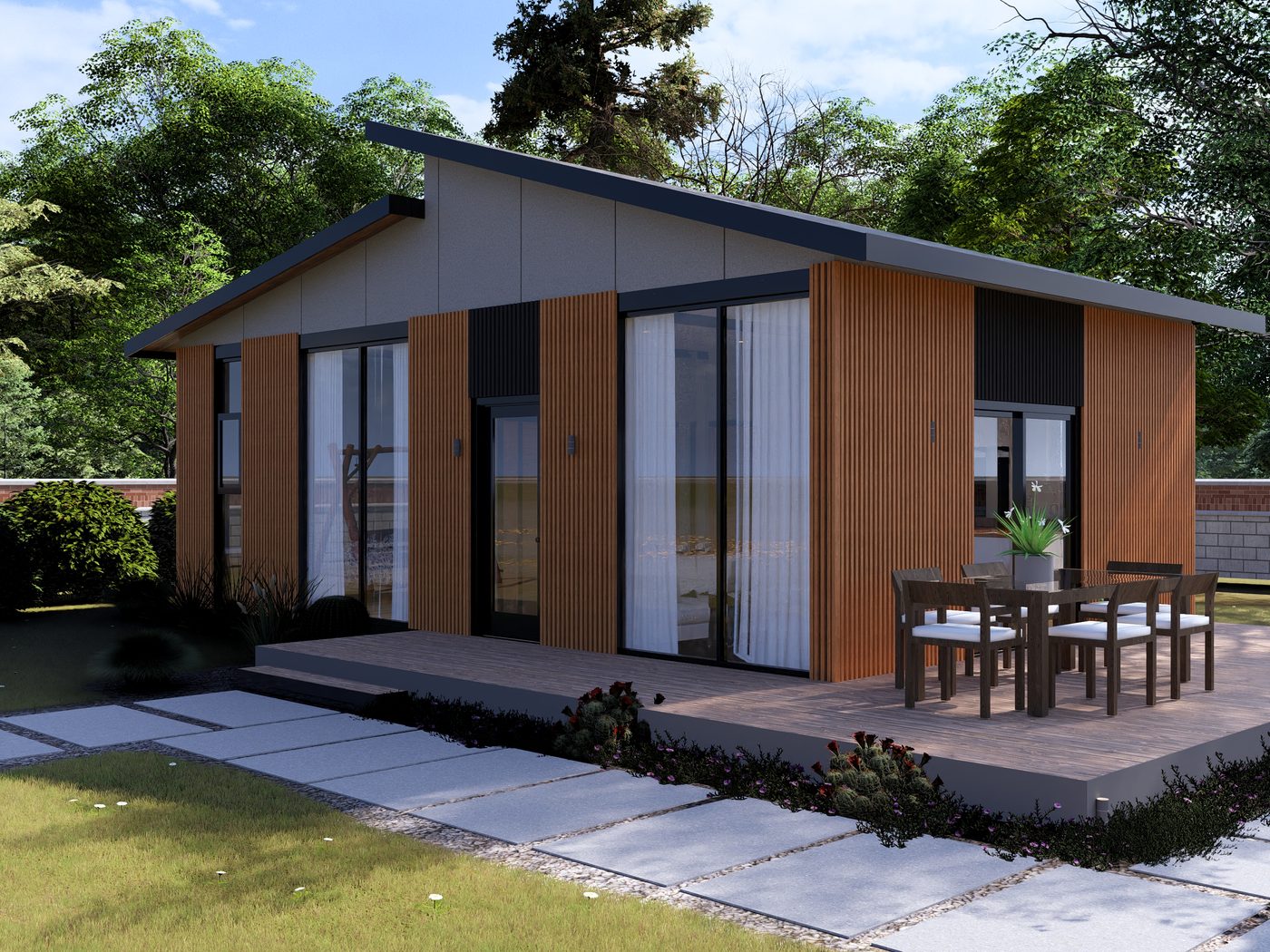 A compact modular cabin unit in a natural setting