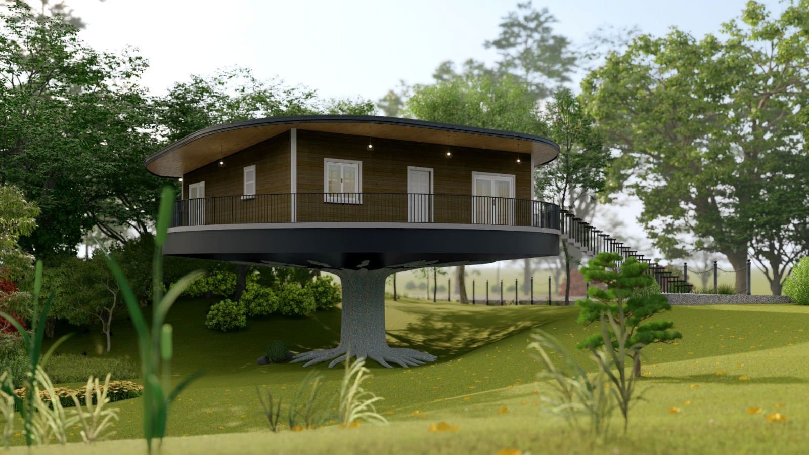 A SeaTop Pillar House elevated on a single central pillar